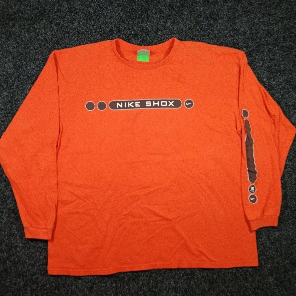 Vintage Nike Shox Long Sleeve Shirt Orange Mens XXL Y2K Graphic Tee 2000s